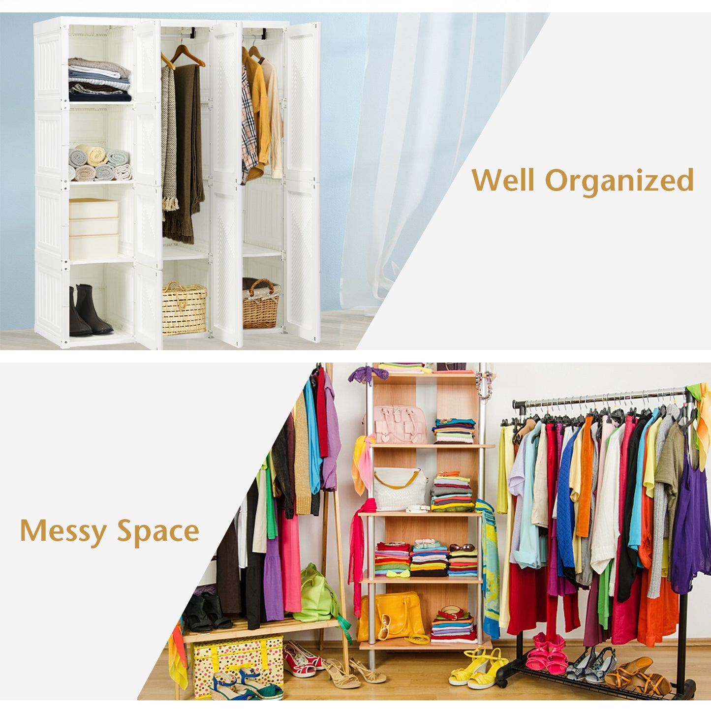 Foldable Closet Clothes Organizer with 8 Cubby Storage - 1 Box, Unassembled