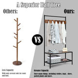 SPECIAL, Unassembled, 3-in-1 Industrial Coat Rack with 2-Tier Storage Bench and 5 Hooks-Brown, 1 Box, unassembled