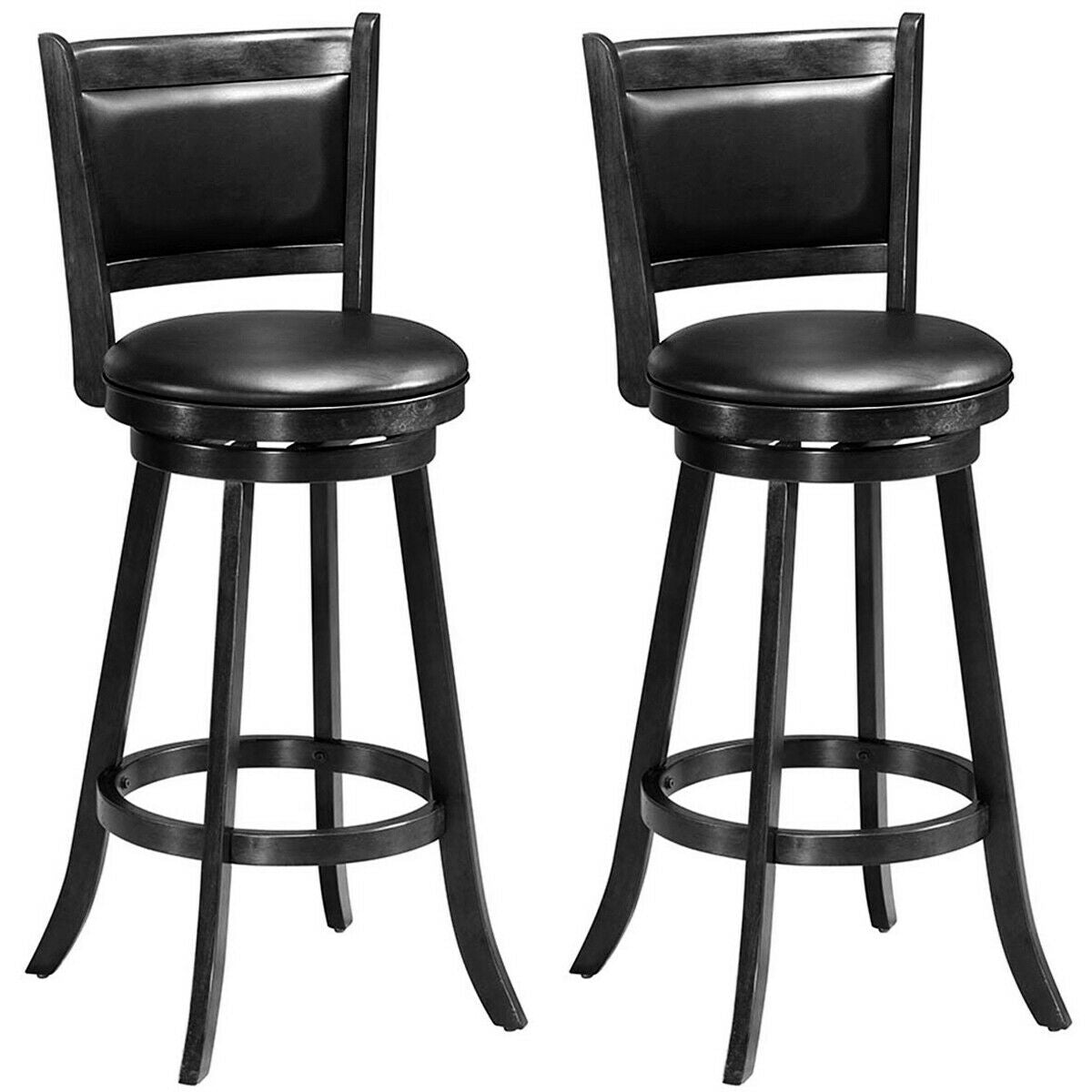 Set of 2, 29 Inch Swivel Bar Height Stool Wood Dining Chair Barstool-Black (Fully Assembled)