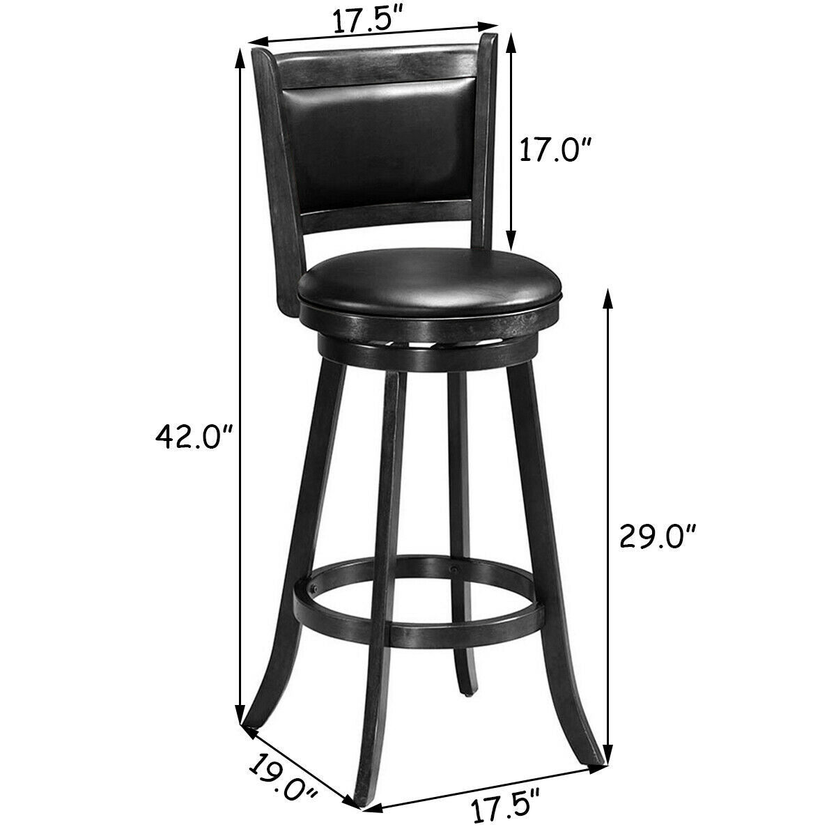 Set of 2, 29 Inch Swivel Bar Height Stool Wood Dining Chair Barstool-Black (Fully Assembled)