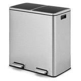 16 Gallon Dual Step Trash Can Recycling Double Bucket Pedal-Silver