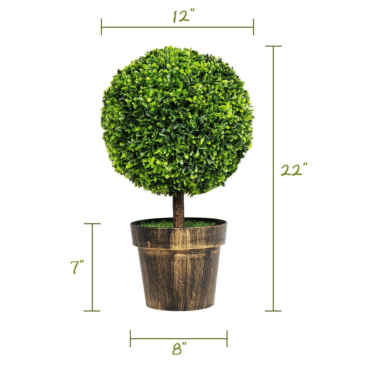 2 Pieces, 24 Inch Artificial Boxwood Topiary Ball Tree for House and Office