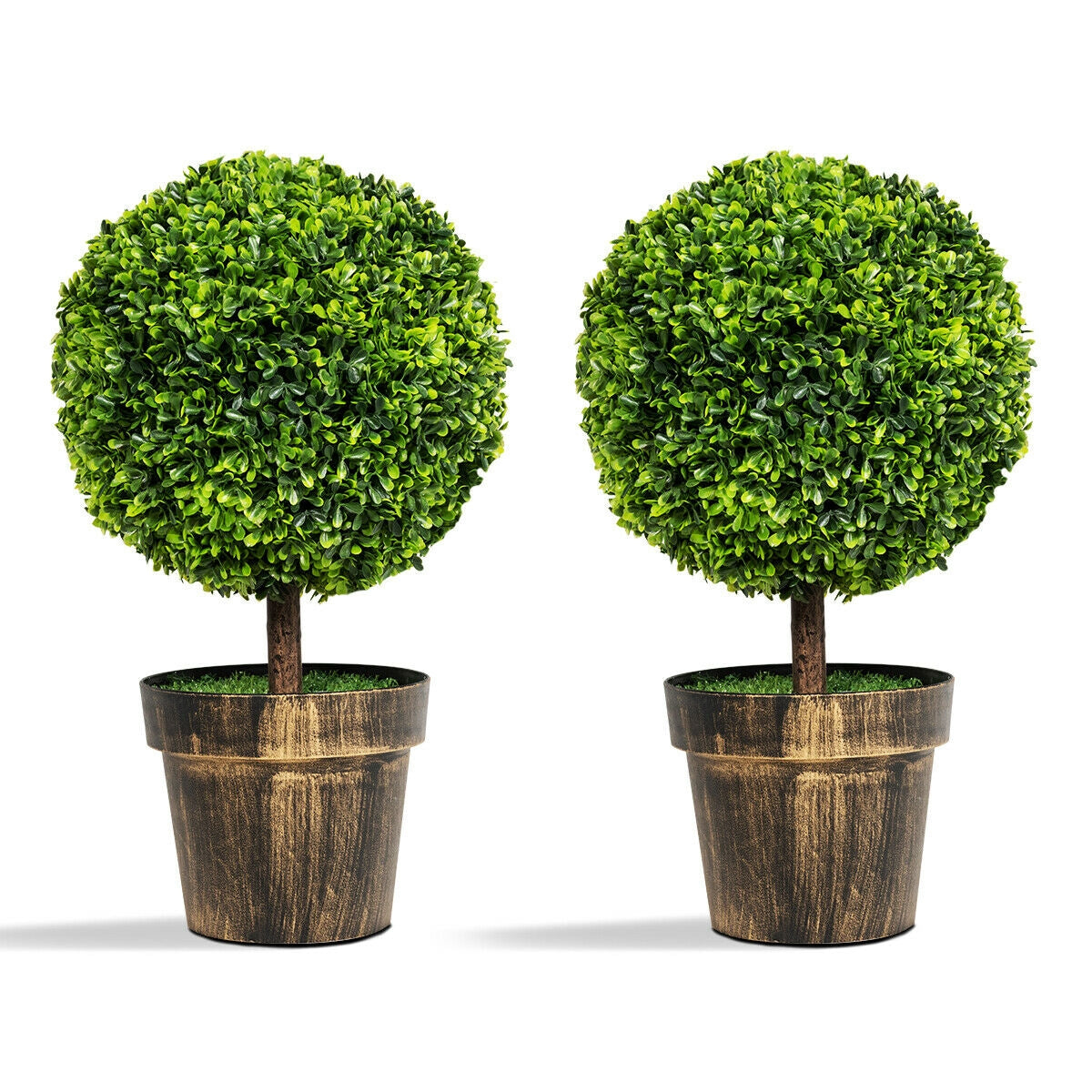 2 Pieces, 24 Inch Artificial Boxwood Topiary Ball Tree for House and Office