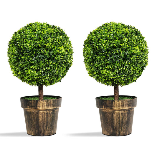 2 Pieces, 24 Inch Artificial Boxwood Topiary Ball Tree for House and Office