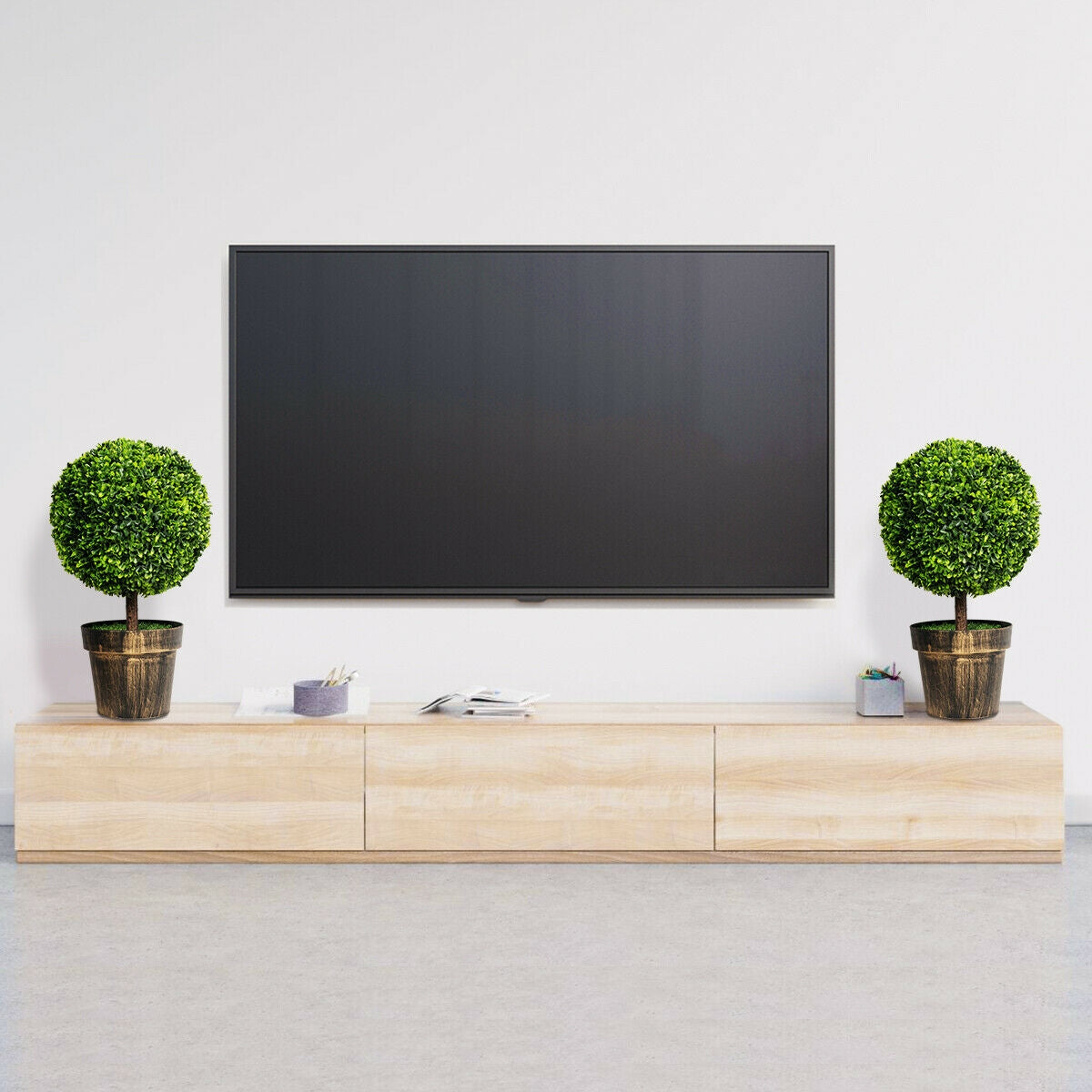 2 Pieces, 24 Inch Artificial Boxwood Topiary Ball Tree for House and Office