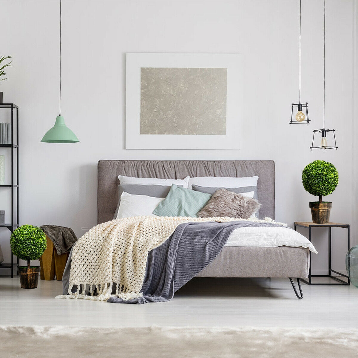 2 Pieces, 24 Inch Artificial Boxwood Topiary Ball Tree for House and Office