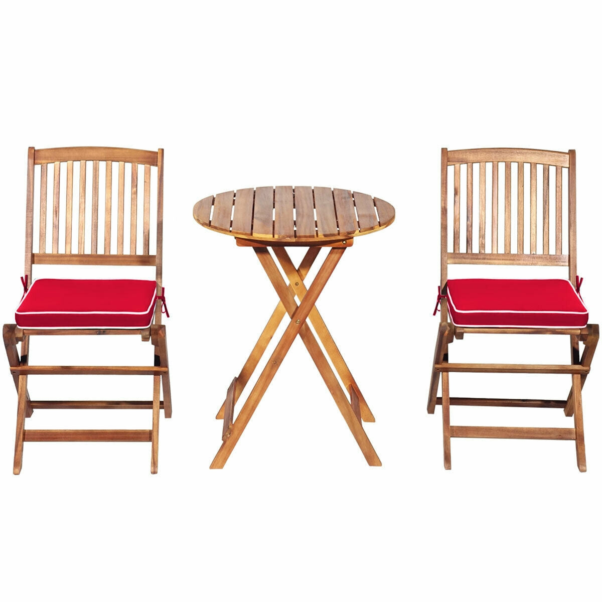 3 Pieces Patio Folding Wooden Bistro Set Cushioned Chair-Red (Scratch and Dent)