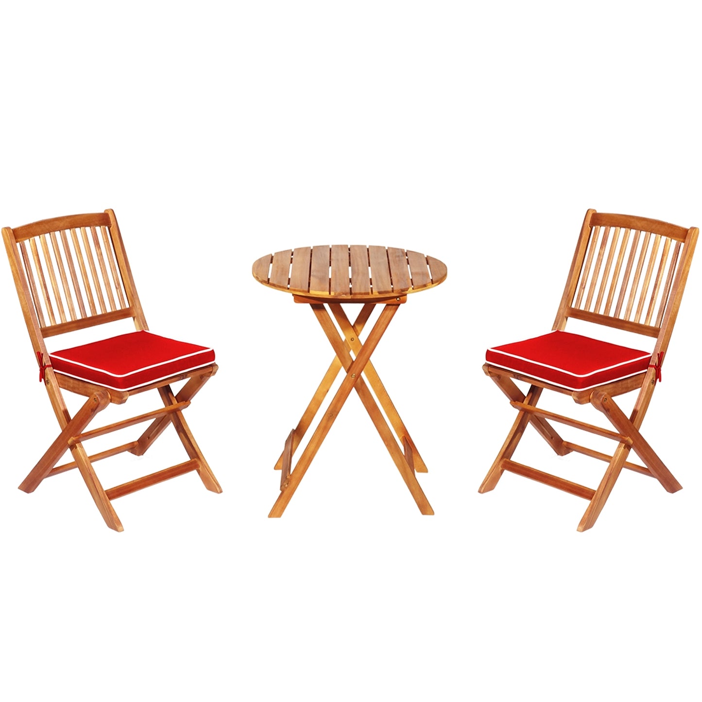3 Pieces Patio Folding Wooden Bistro Set Cushioned Chair-Red (Scratch and Dent)