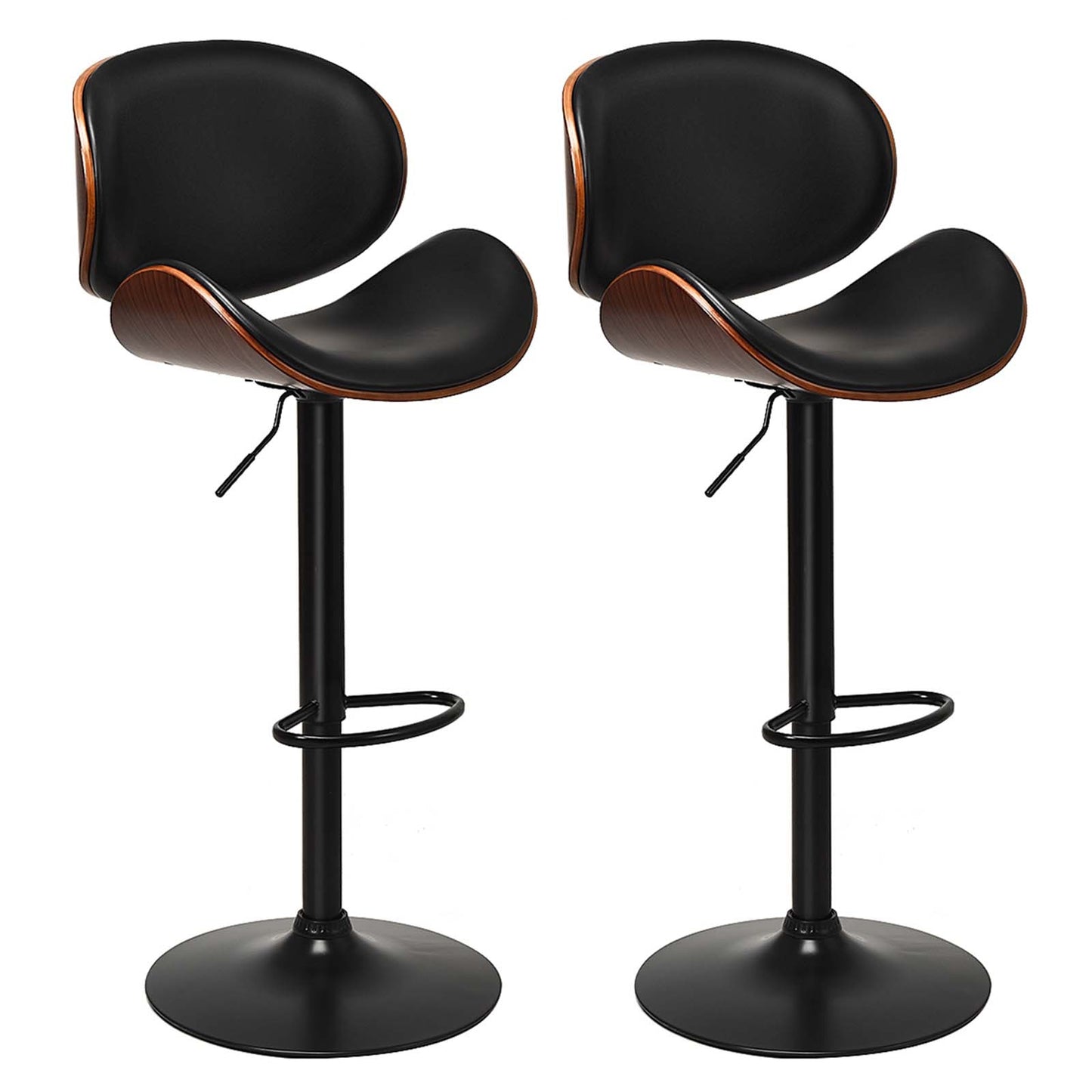 Set of 2 Adjustable Swivel PU Leather Bar Stools with Curved Footrest (Scratch and Dent)