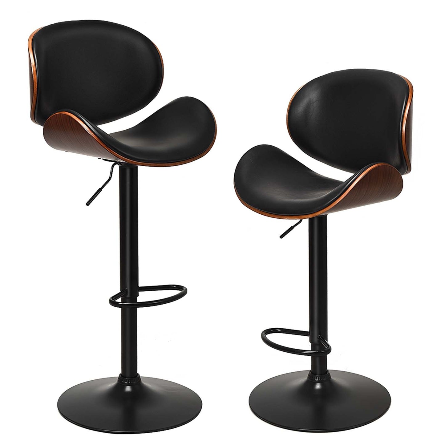 Set of 2 Adjustable Swivel PU Leather Bar Stools with Curved Footrest (Scratch and Dent)