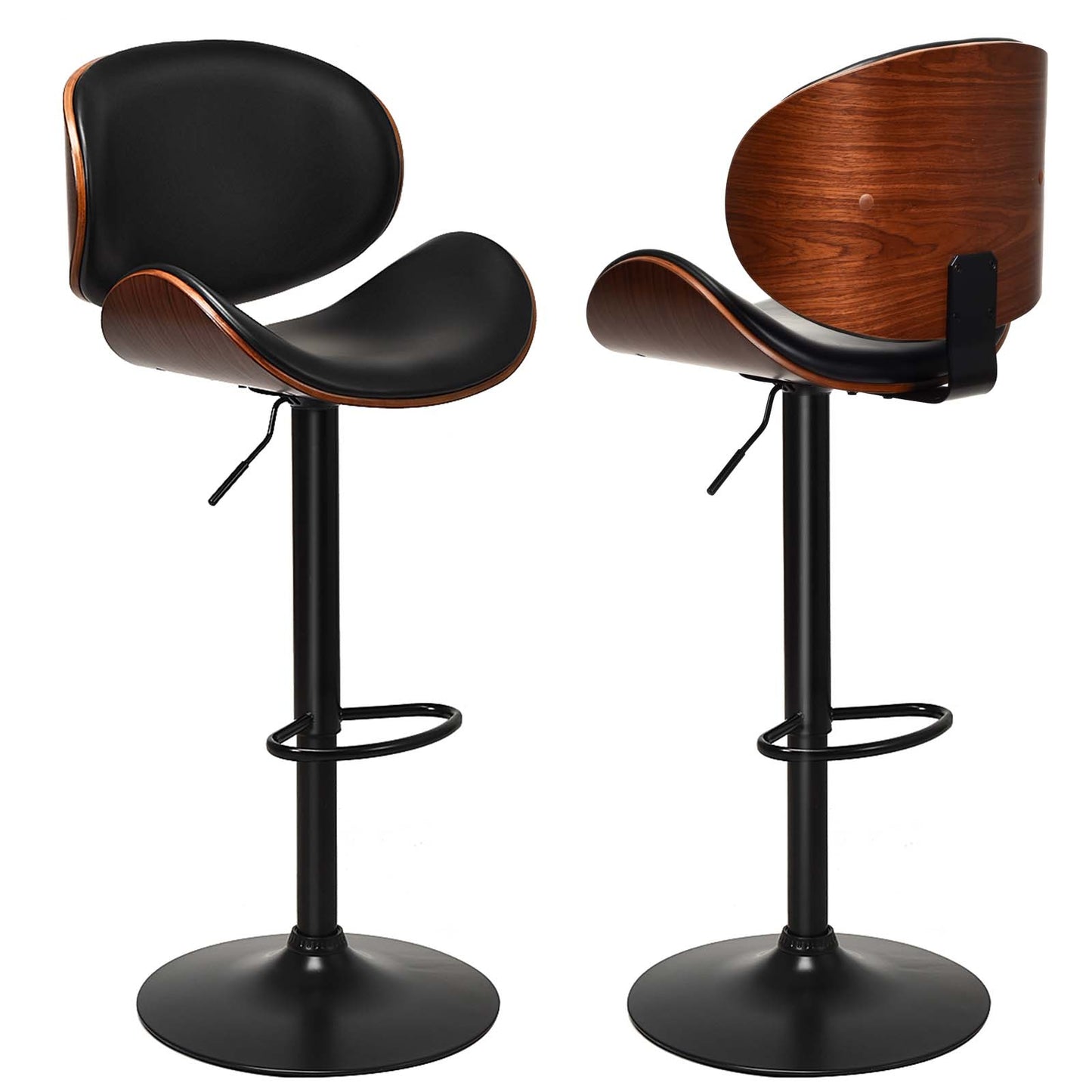 Set of 2 Adjustable Swivel PU Leather Bar Stools with Curved Footrest (Scratch and Dent)