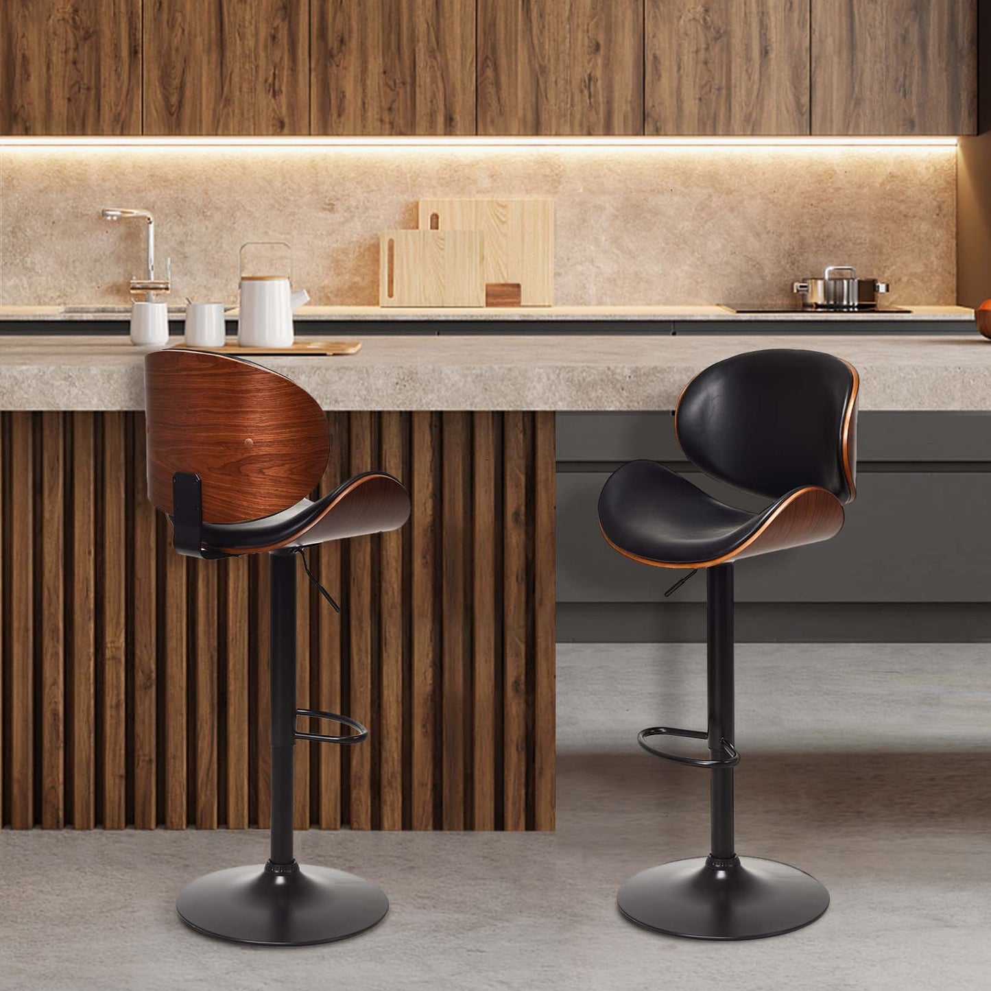 Set of 2 Adjustable Swivel PU Leather Bar Stools with Curved Footrest (Scratch and Dent)