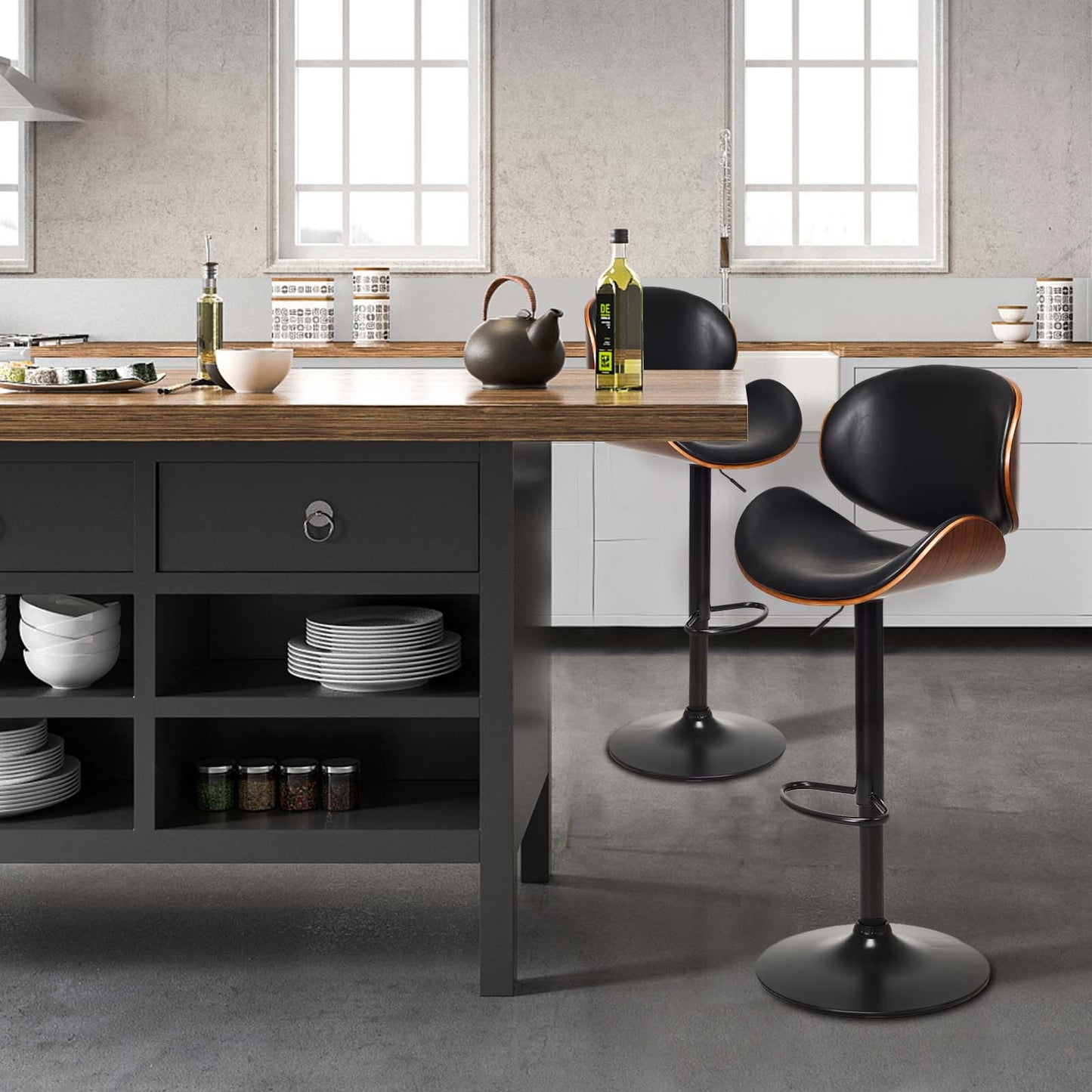 Set of 2 Adjustable Swivel PU Leather Bar Stools with Curved Footrest (Scratch and Dent)