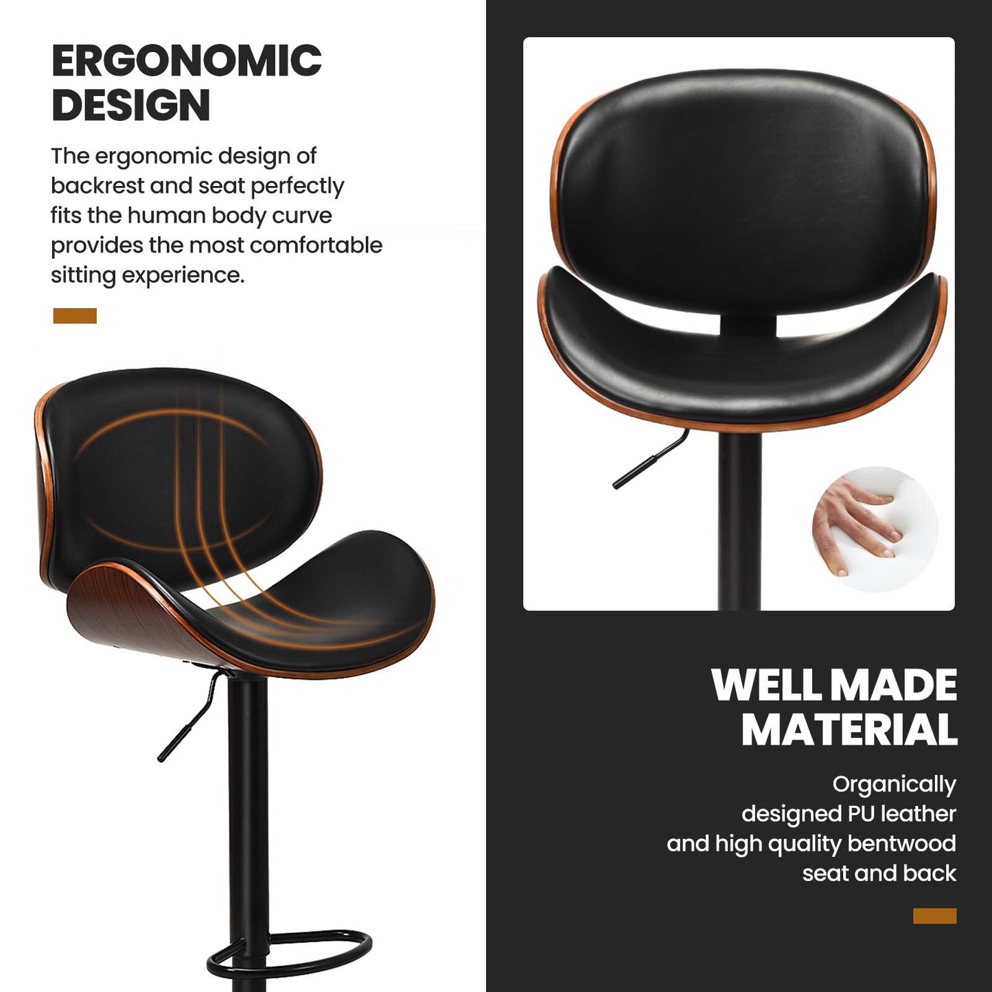 Set of 2 Adjustable Swivel PU Leather Bar Stools with Curved Footrest (Scratch and Dent)