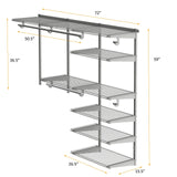 Adjustable Closet Organizer Kit with Shelves and Hanging Rods for 4 to 6 FT-Gray, (1 Box)