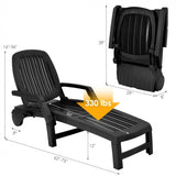 Adjustable Folding Outdoor Chaise Lounge Chair With Storage and Wheel *CUSTOMER RETURN*