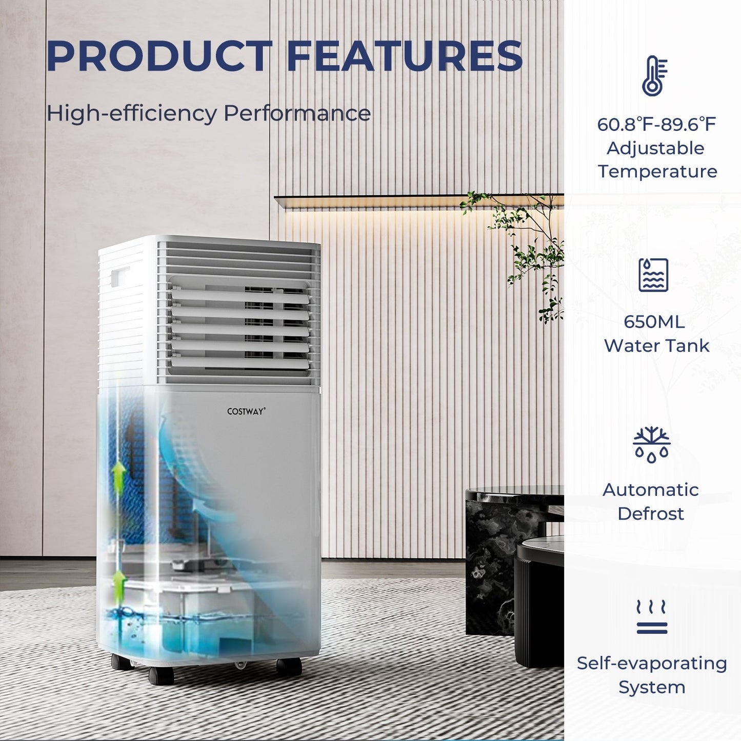 8000 BTU 3-in-1 Air Conditioner with Dehumidifier and Fan Mode-White
