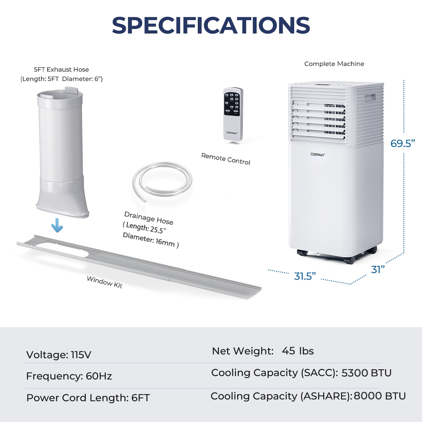 *SPECIAL SAVINGS* - 8000 BTU 3-in-1 Air Condition with Dehumidifier and Fan Mode-White (1 Box)