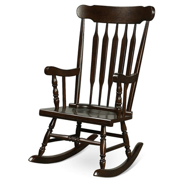 Solid Wood Porch Glossy Finish Rocking Chair- Dark Brown