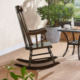 Solid Wood Porch Glossy Finish Rocking Chair- Dark Brown