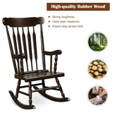 Solid Wood Porch Glossy Finish Rocking Chair- Dark Brown