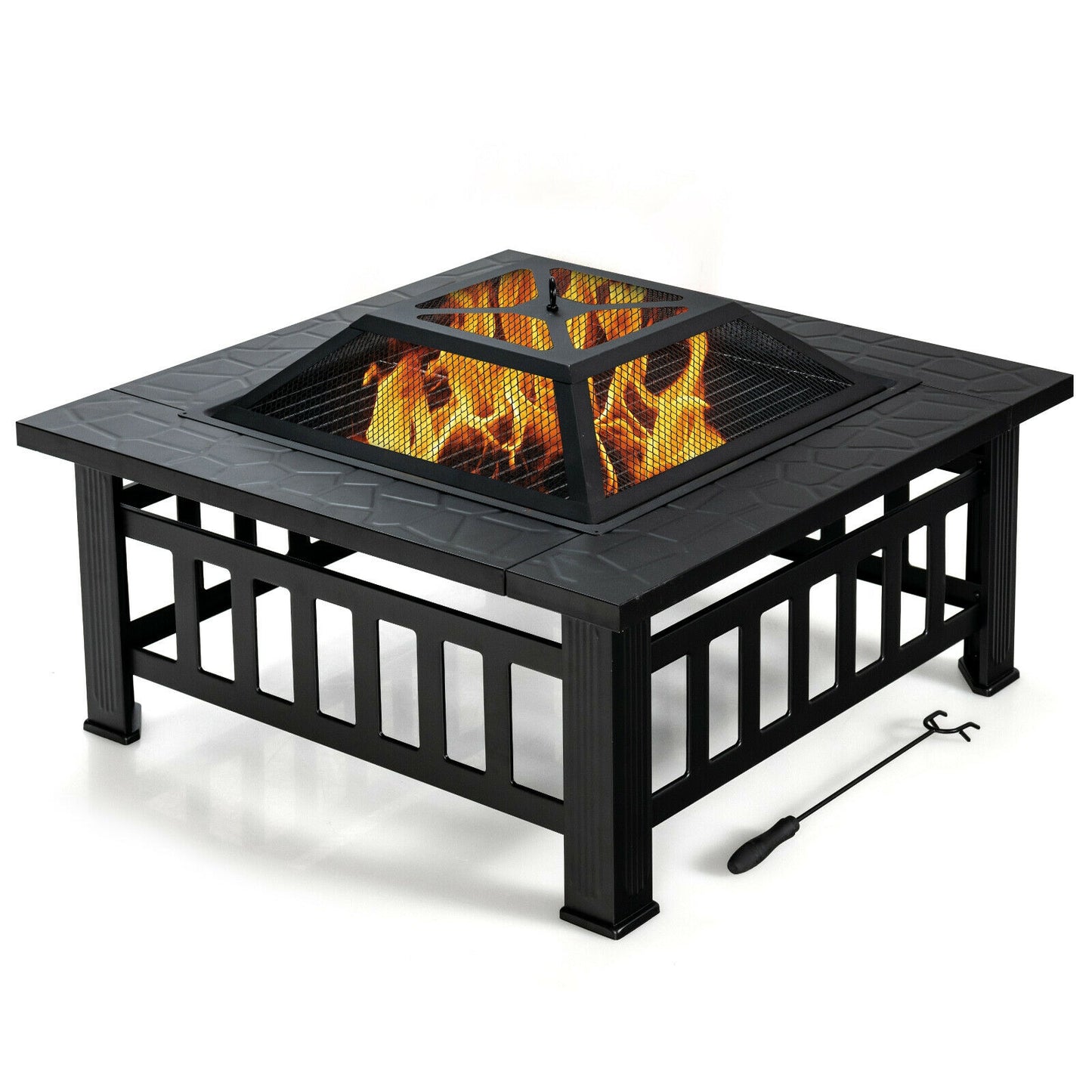 32 Inch 3 in 1 Outdoor Square Fire Pit Table with BBQ Grill  - Fully Assembled