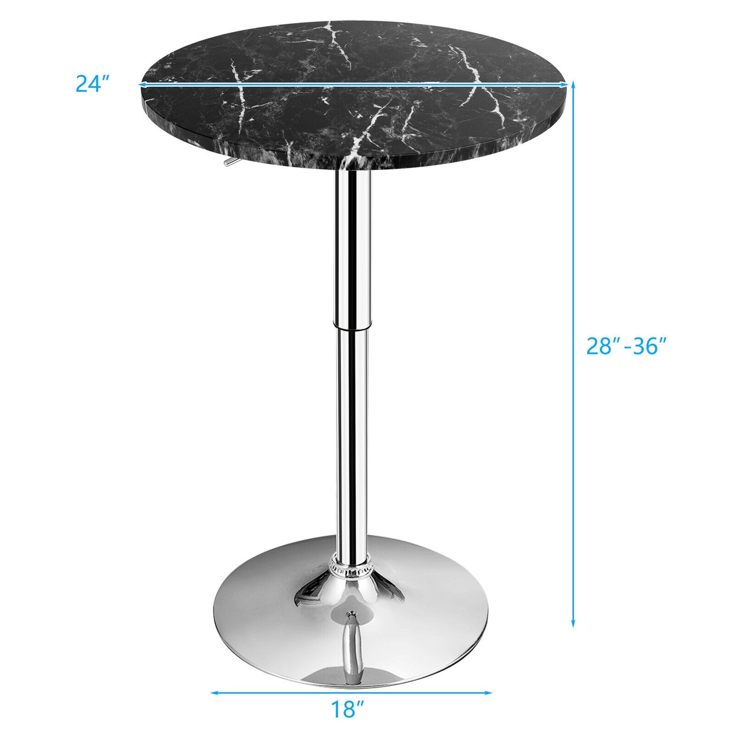 360 Degree Swivel, Round Height Adjustable Bistro Bar Table - Black (Assembled)