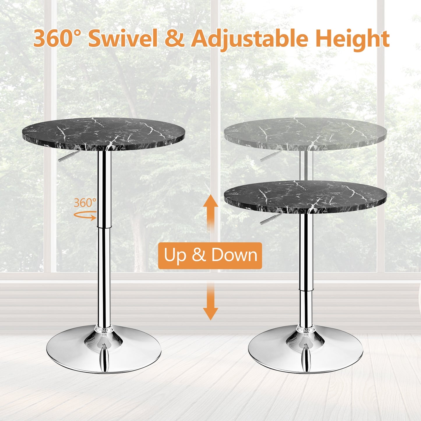 360 Degree Swivel, Round Height Adjustable Bistro Bar Table - Black (Assembled)