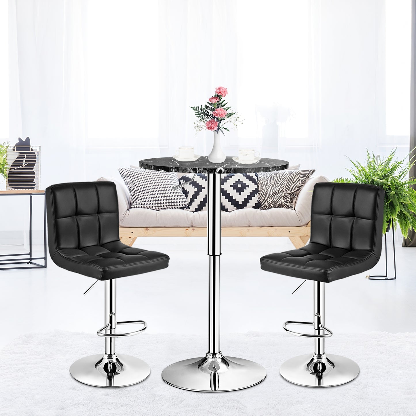 360 Degree Swivel, Round Height Adjustable Bistro Bar Table - Black (Assembled)