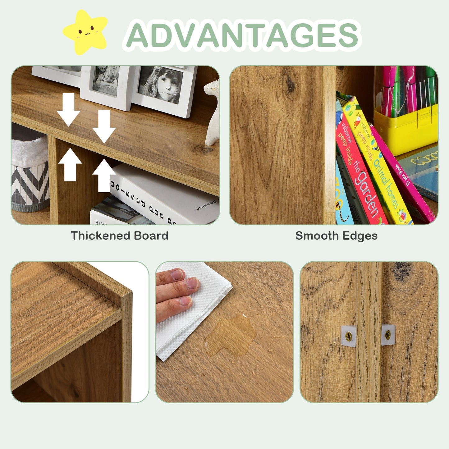 Kids 2-Shelf Bookcase 5-Cube Wood Toy Storage Cabinet Organizer-Natural (Fully Assembled)