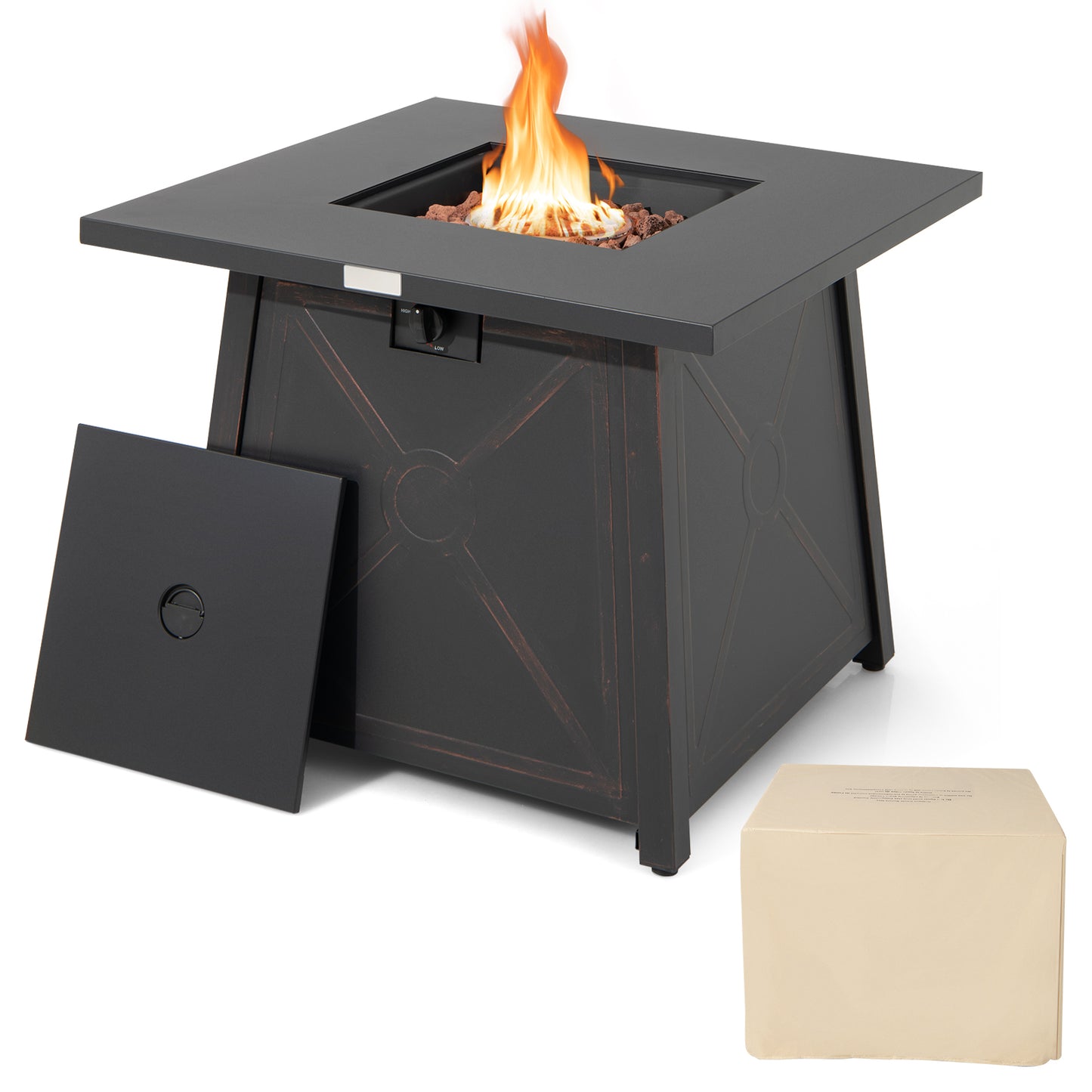 30 Inch Square Propane Gas Fire Table with Waterproof Cover, 1 box, unassembled