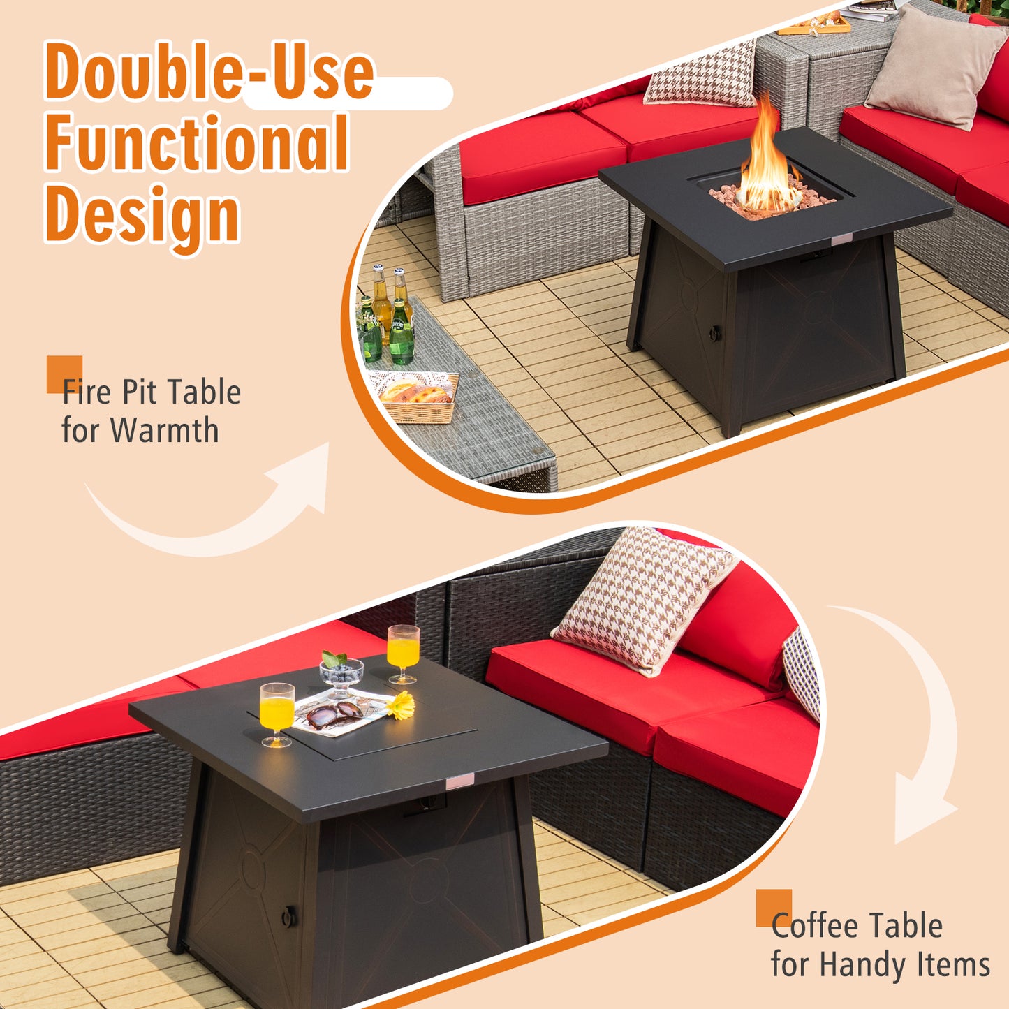 30 Inch Square Propane Gas Fire Table with Waterproof Cover, 1 box, unassembled