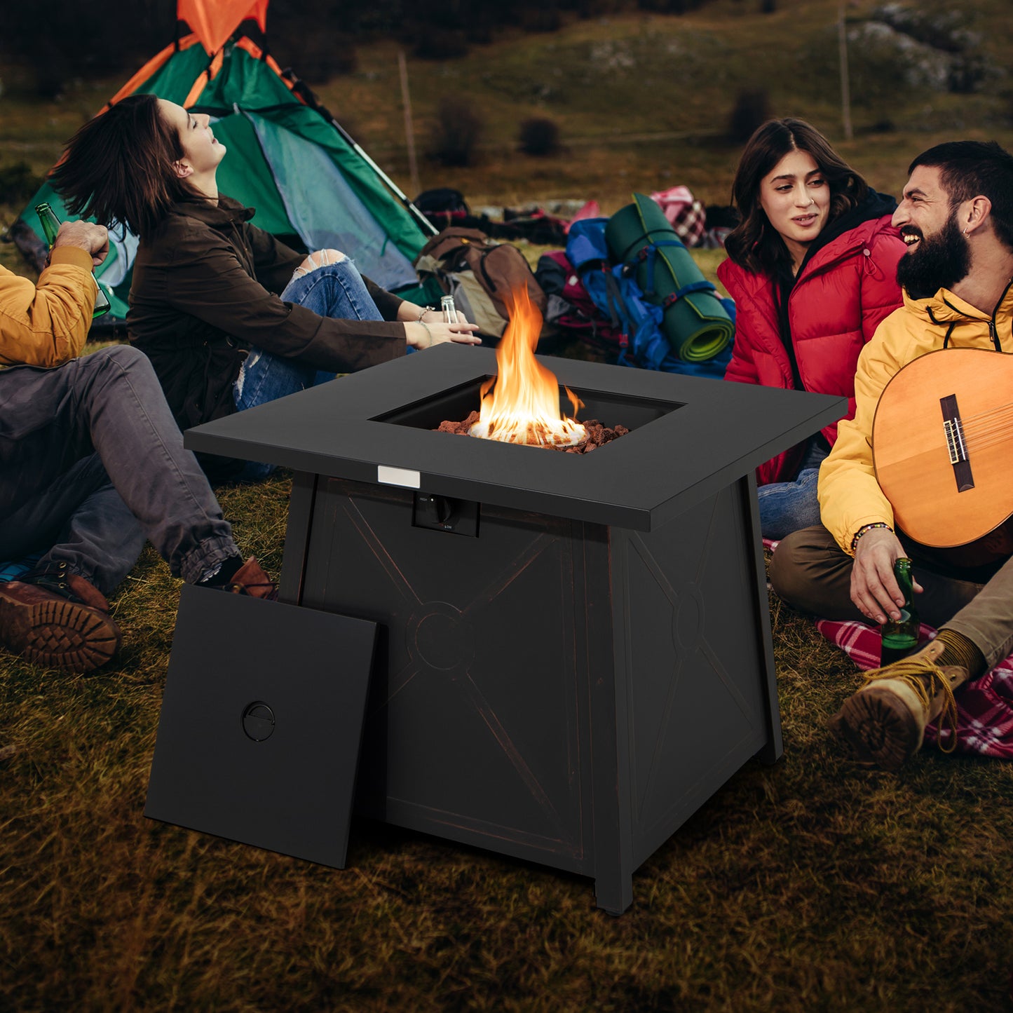 30 Inch Square Propane Gas Fire Table with Waterproof Cover, 1 box, unassembled