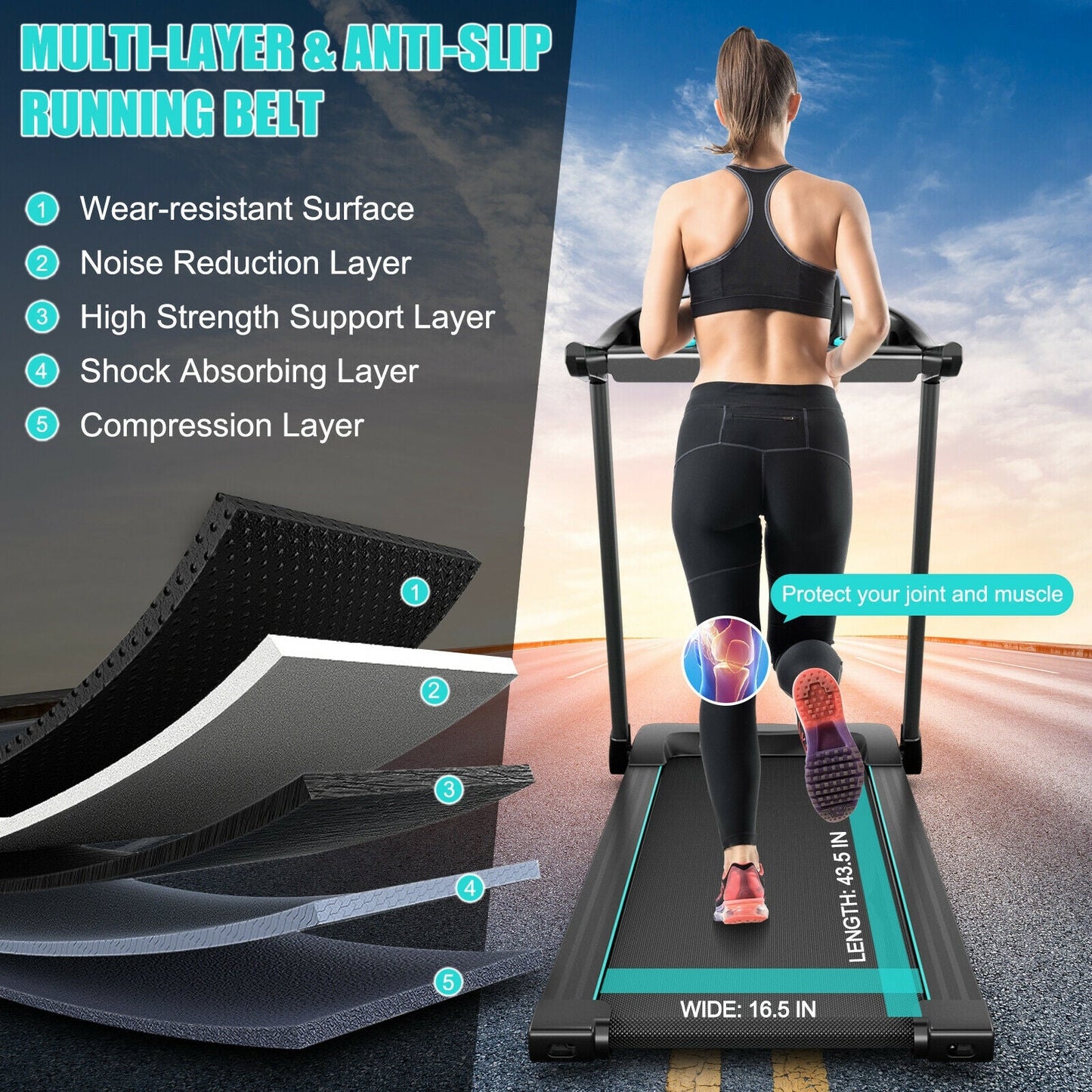 SPECIAL - 2.25HP Electric Running Machine Treadmill with APP Control-Blue (MAX-220lbs) (See Description)