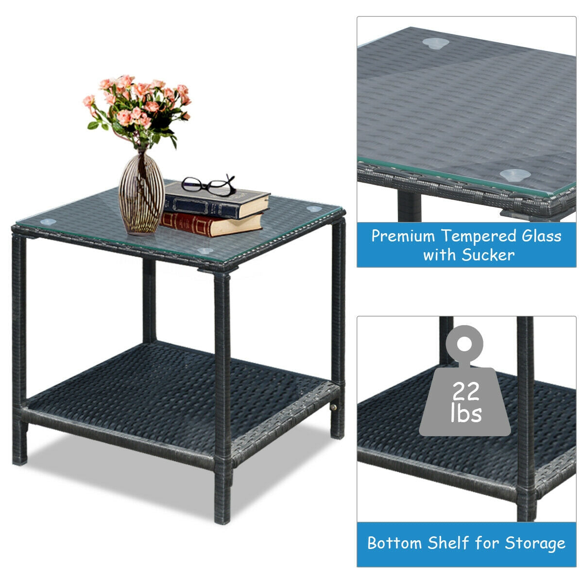 3 Pcs Cushioned Patio Rattan Set with Rocking Chair and Table-Gray (Scratch and Dent)