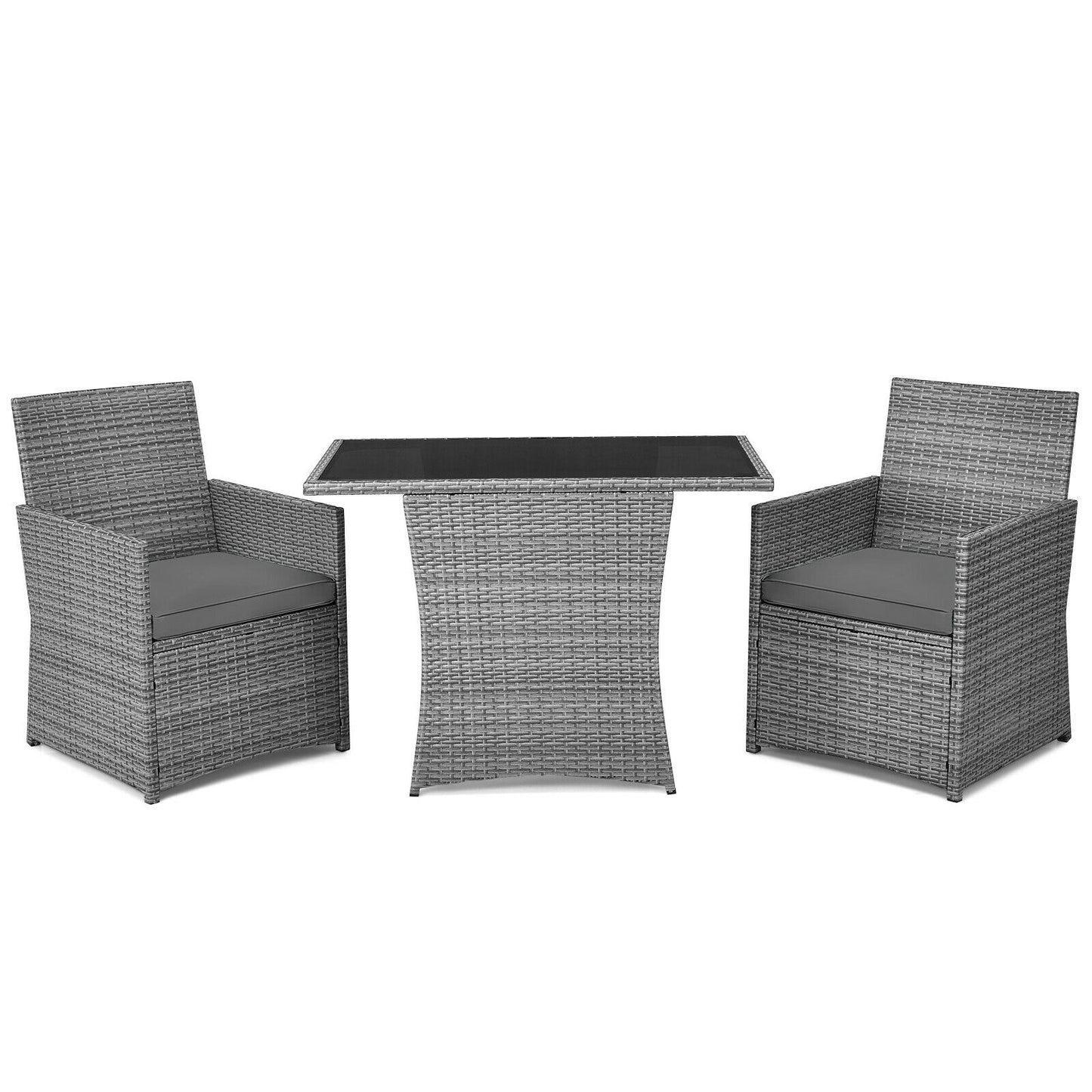 3 Pieces Patio Rattan Furniture Set with Cushioned Armrest Sofa-Gray (1 Box Unassembled)