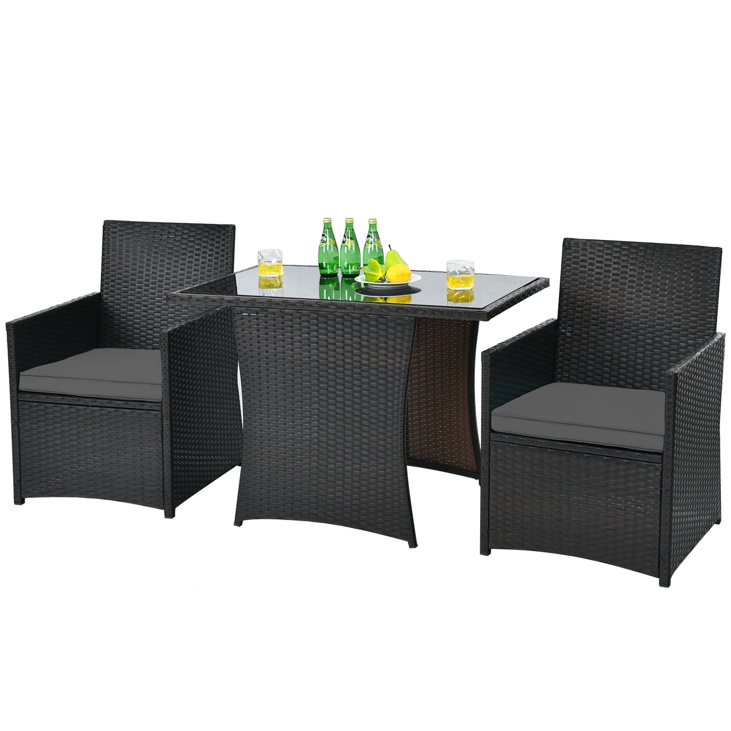 SPECIAL, NO TAX PLUS MAJOR MARKDOWN, 3 Pieces Patio Rattan Furniture Set with Cushion and Sofa Armrest-Gray  (Fully Assembled)