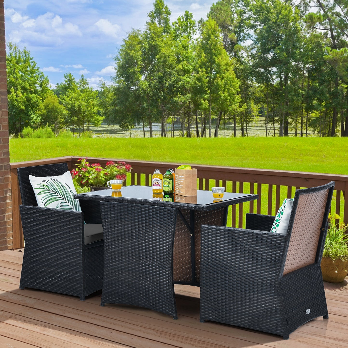 SPECIAL, NO TAX PLUS MAJOR MARKDOWN, 3 Pieces Patio Rattan Furniture Set with Cushion and Sofa Armrest-Gray  (Fully Assembled)