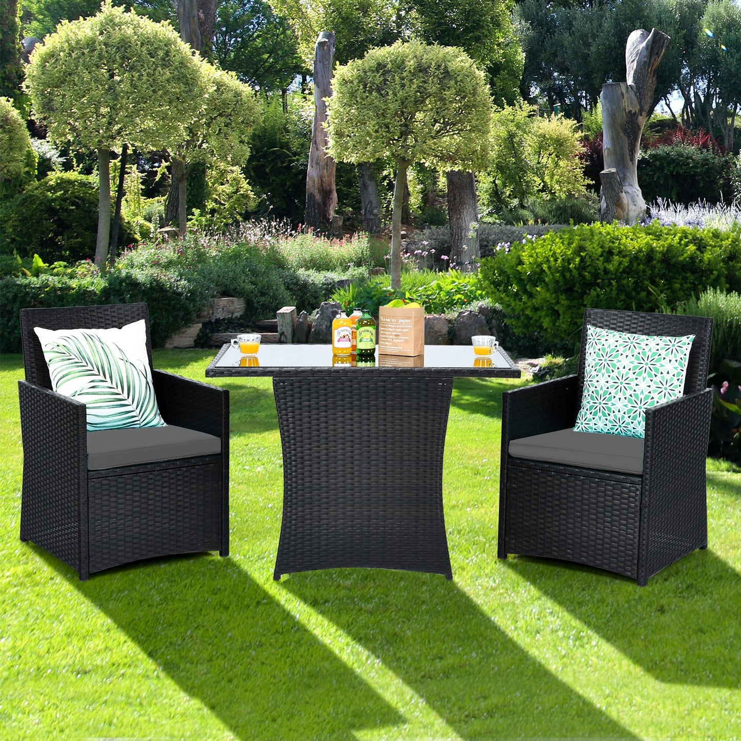 SPECIAL, NO TAX PLUS MAJOR MARKDOWN, 3 Pieces Patio Rattan Furniture Set with Cushion and Sofa Armrest-Gray  (Fully Assembled)