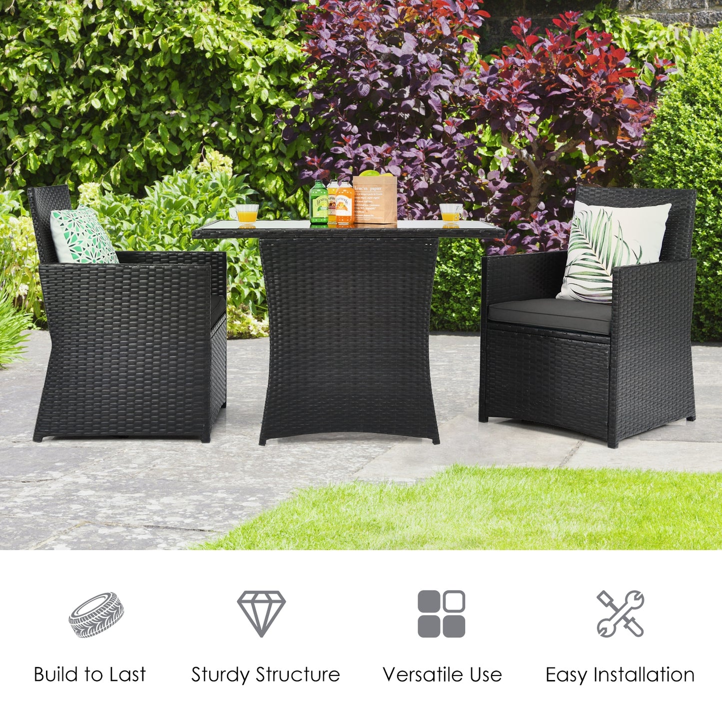 SPECIAL, NO TAX PLUS MAJOR MARKDOWN, 3 Pieces Patio Rattan Furniture Set with Cushion and Sofa Armrest-Gray  (Fully Assembled)