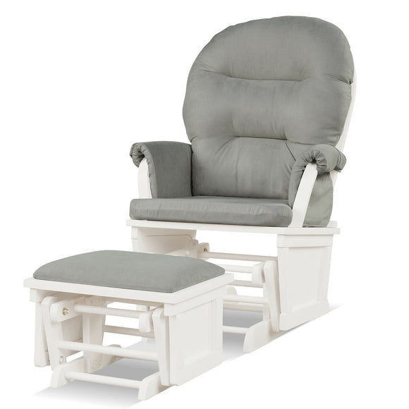 Wood Baby Glider and Ottoman Cushion Set with Padded Armrests for Nursing-Light Gray
