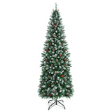 Pre-lit Artificial Pencil Christmas Tree with Pine Cones and Red Berries-7 ft