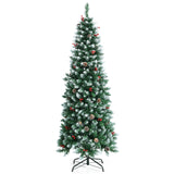 Pre-lit Artificial Pencil Christmas Tree with Pine Cones and Red Berries-6 ft