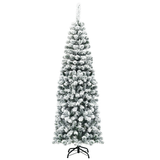 6 Feet Unlit Hinged Snow Flocked Artificial Pencil Christmas Tree