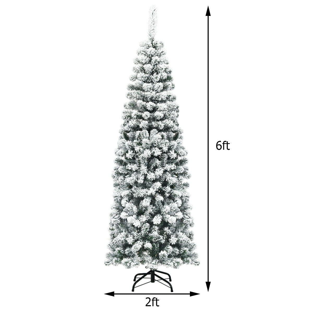 6 Feet Unlit Hinged Snow Flocked Artificial Pencil Christmas Tree