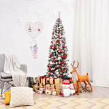 6 Feet Unlit Hinged Snow Flocked Artificial Pencil Christmas Tree with 500 Branch Tip