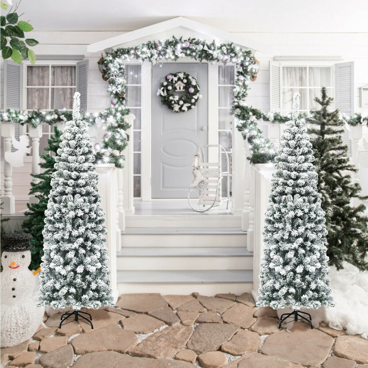 6 Feet Unlit Hinged Snow Flocked Artificial Pencil Christmas Tree