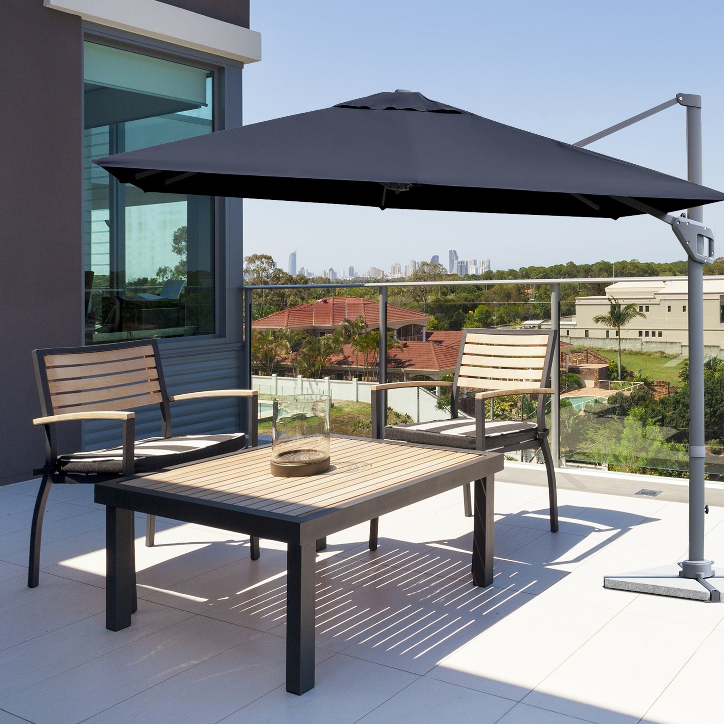 10 x 10 Feet Patio Offset Cantilever Umbrella with Aluminum 360-degree Rotation Tilt-Navy (Assembled)