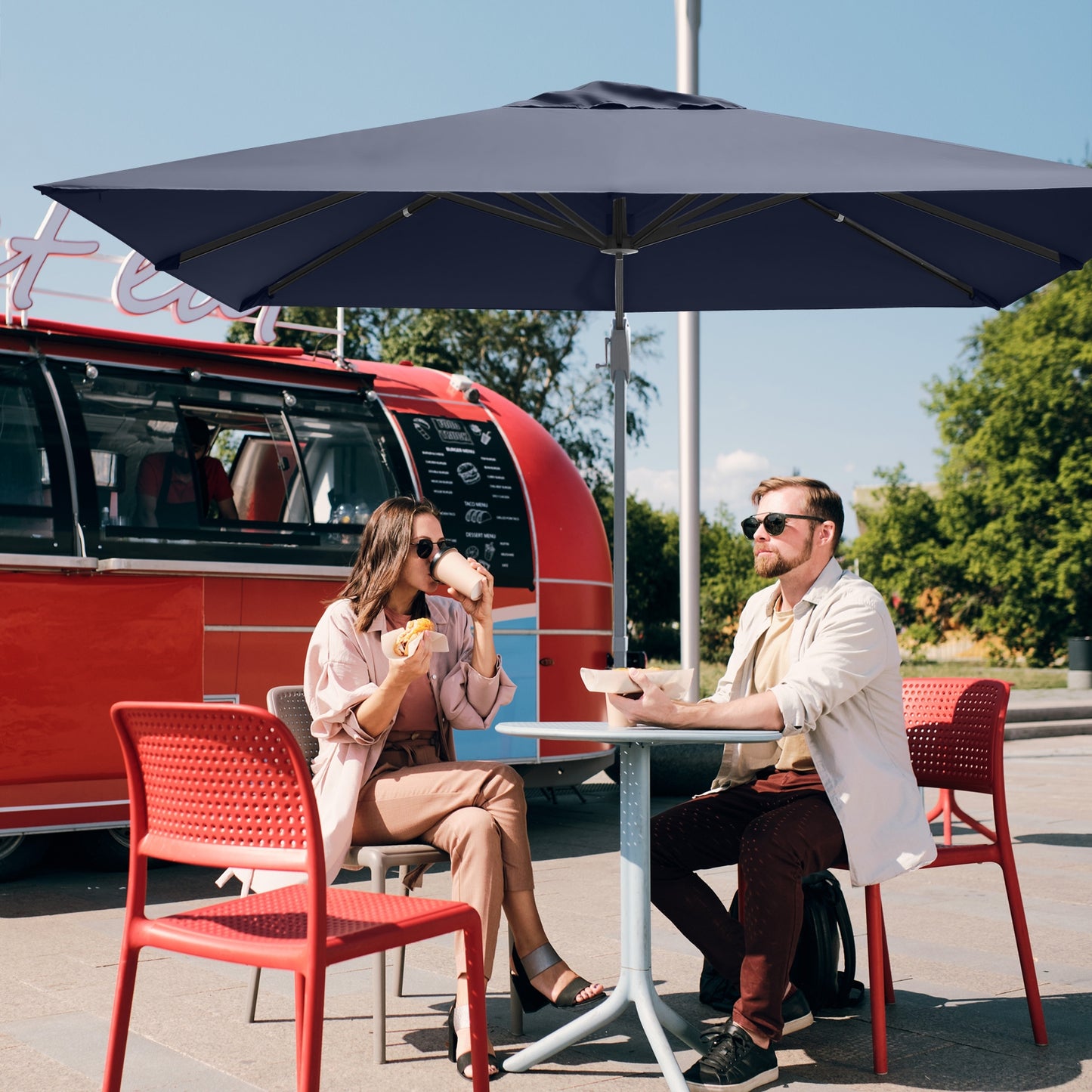10 x 10 Feet Patio Offset Cantilever Umbrella with Aluminum 360-degree Rotation Tilt-Navy (Assembled)