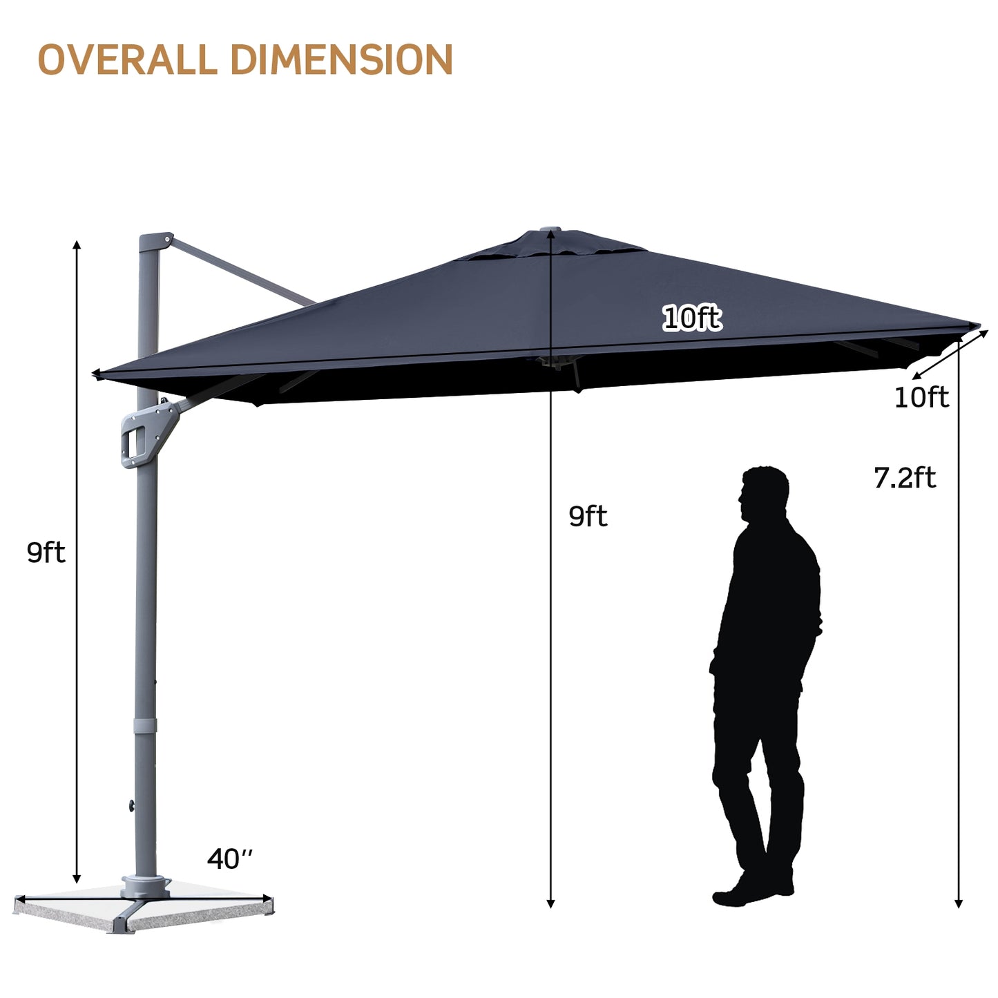 10 x 10 Feet Patio Offset Cantilever Umbrella with Aluminum 360-degree Rotation Tilt-Navy (Assembled)